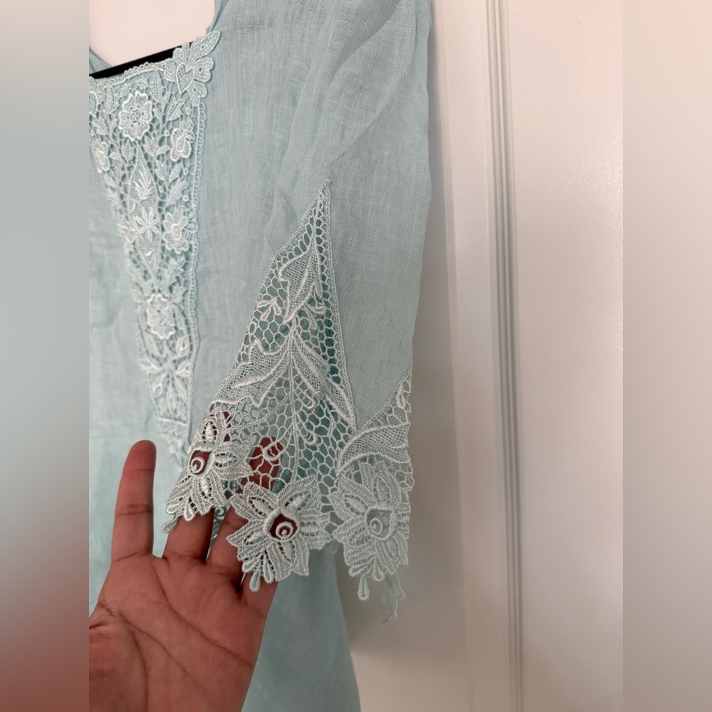 Cloak Of Many Colors Liberty & Lucrezia Set Sz 12 Linen Lace Mint Top Skirt VTG - Picture 8 of 14